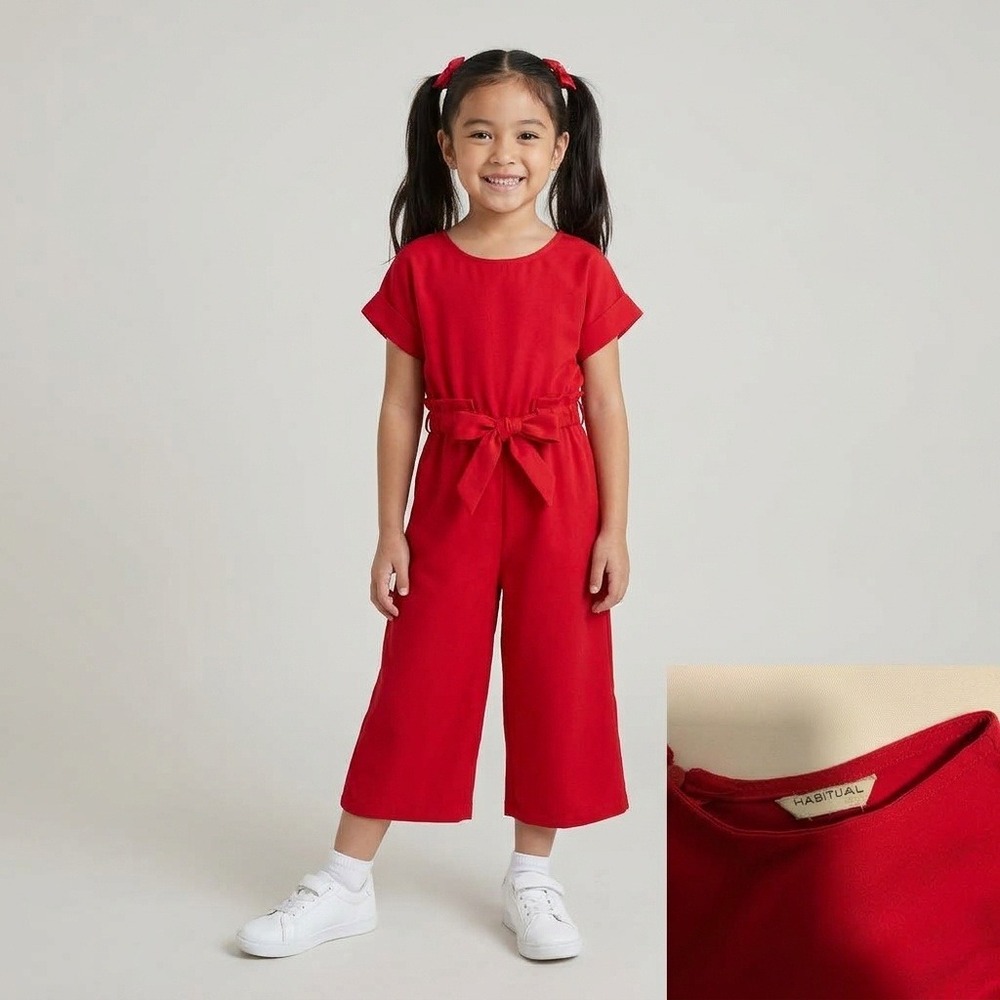 Habitual Jumpsuit Kids Size 6 Red Excellent Paperbag Waist Wide Leg Cap Sleeve